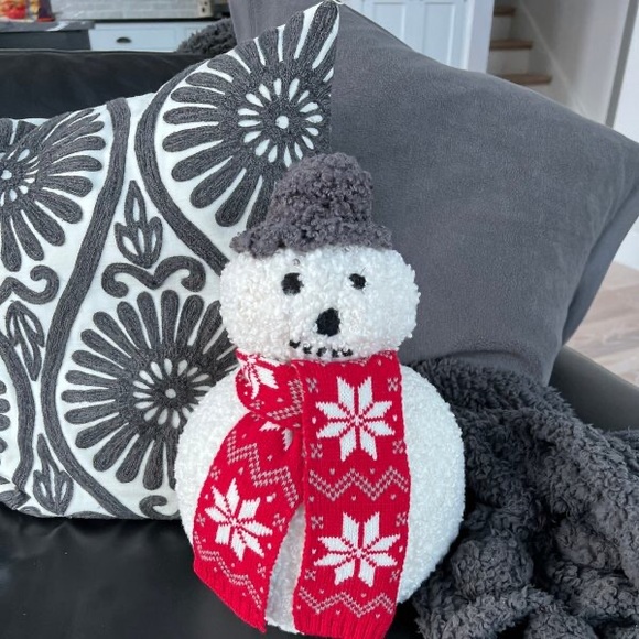 Pottery Barn Whimsical and Cute Archie The Snowman Shaped Fuzzy Cozy Pillow ☃️❄️ - Picture 5 of 16